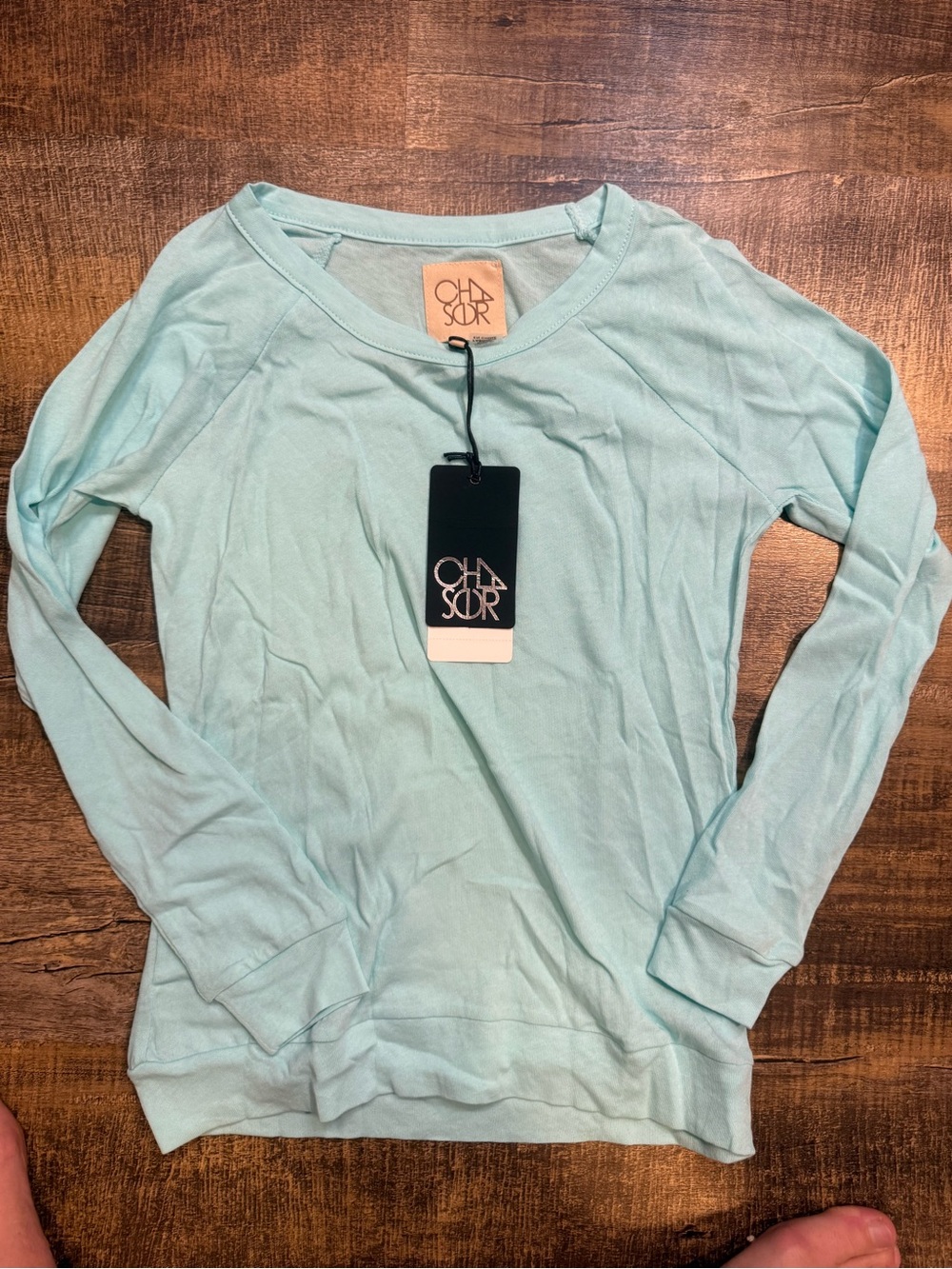 Sold / Long Sleeve Scoop Neck Top - Light Aqua